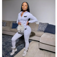 Body Letter Piece Zipper Fly Hoodie and Pants Set