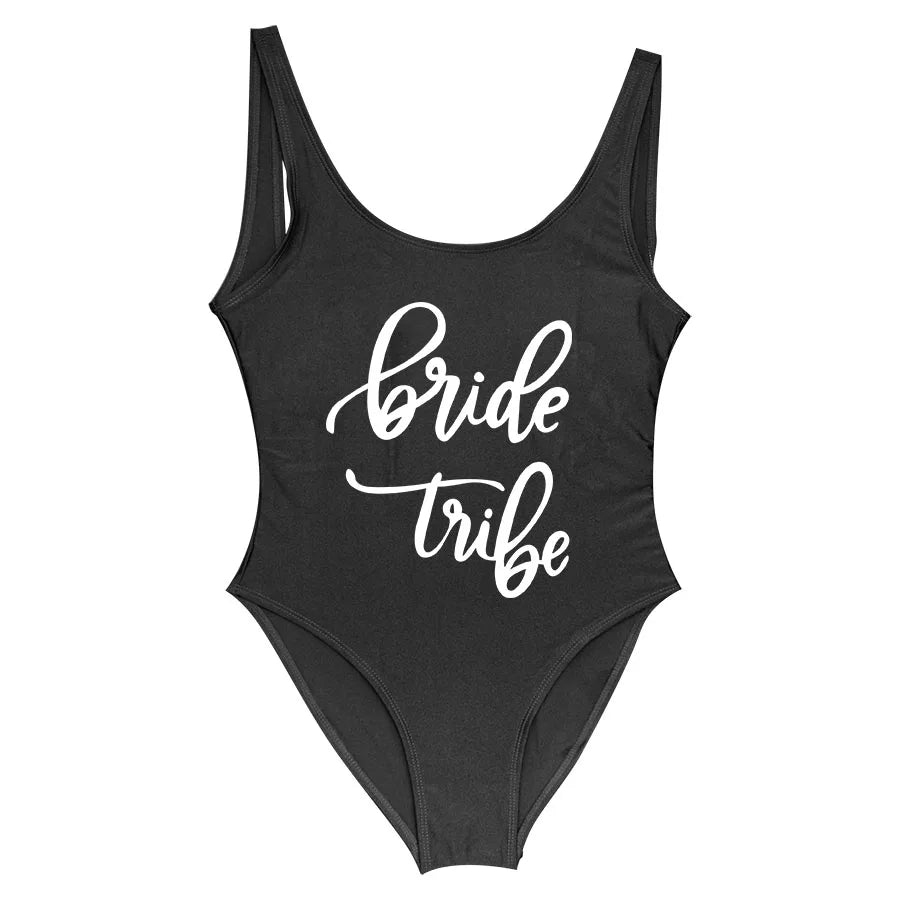 Bride Tribe Print One Piece Swimsuit