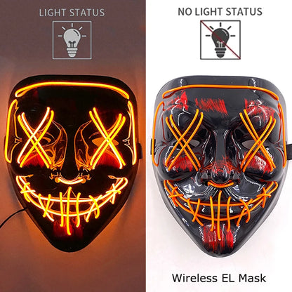LED Light-Up Neon Wire Purge Mask – 3-Mode Halloween Horror Cosplay Mask for Adults