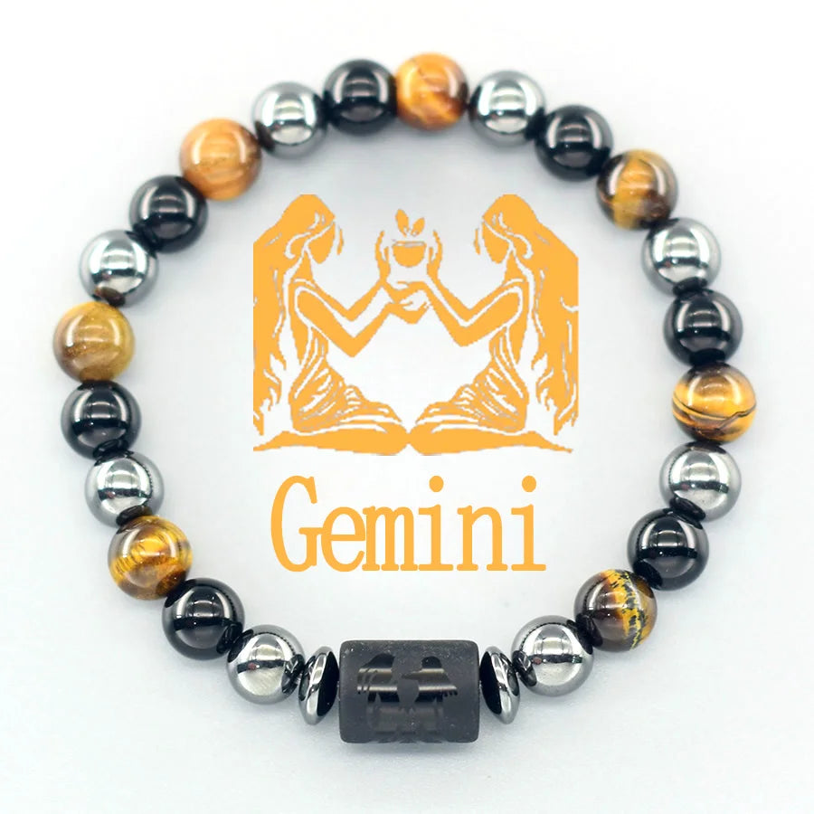 Natural Tiger Eye 12 Zodiac Bead Bracelet