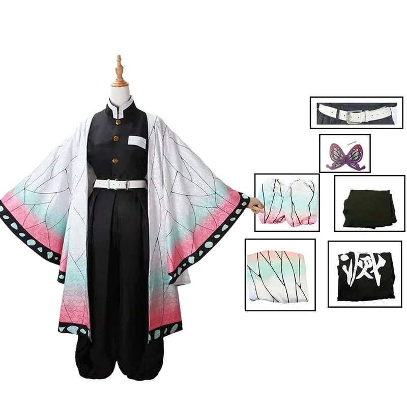 Anime Demon Slayer Kochou Shinobu Cosplay Costume Set – Insect Hashira Uniform & Kimono