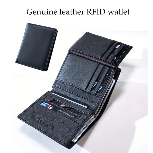 Men's Genuine Leather Bifold Wallet with Zipper Coin Pocket