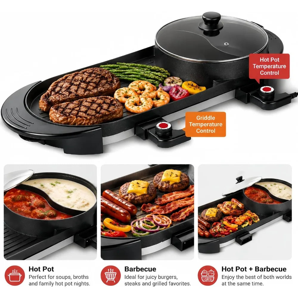 2-in-1 Electric Hot Pot & Korean BBQ Grill with Dual Temperature Control