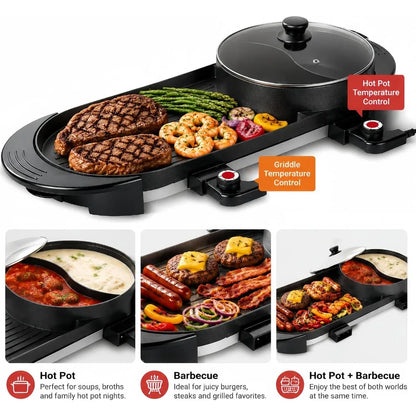 2-in-1 Electric Hot Pot & Korean BBQ Grill with Dual Temperature Control