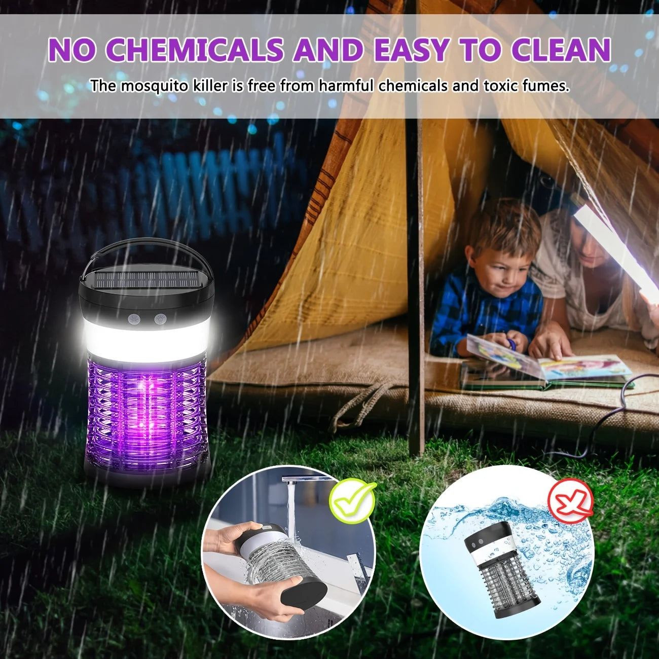 Electric Solar Mosquito Killer 3000V Rechargeable