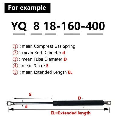 1PC 100-500N 150-600mm Universal Gas Strut Gas Spring Lift Support with Steel Eye Ends