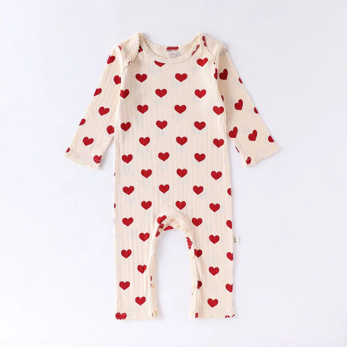 Heart Print Baby Girl 100% Cotton Long Sleeve Romper