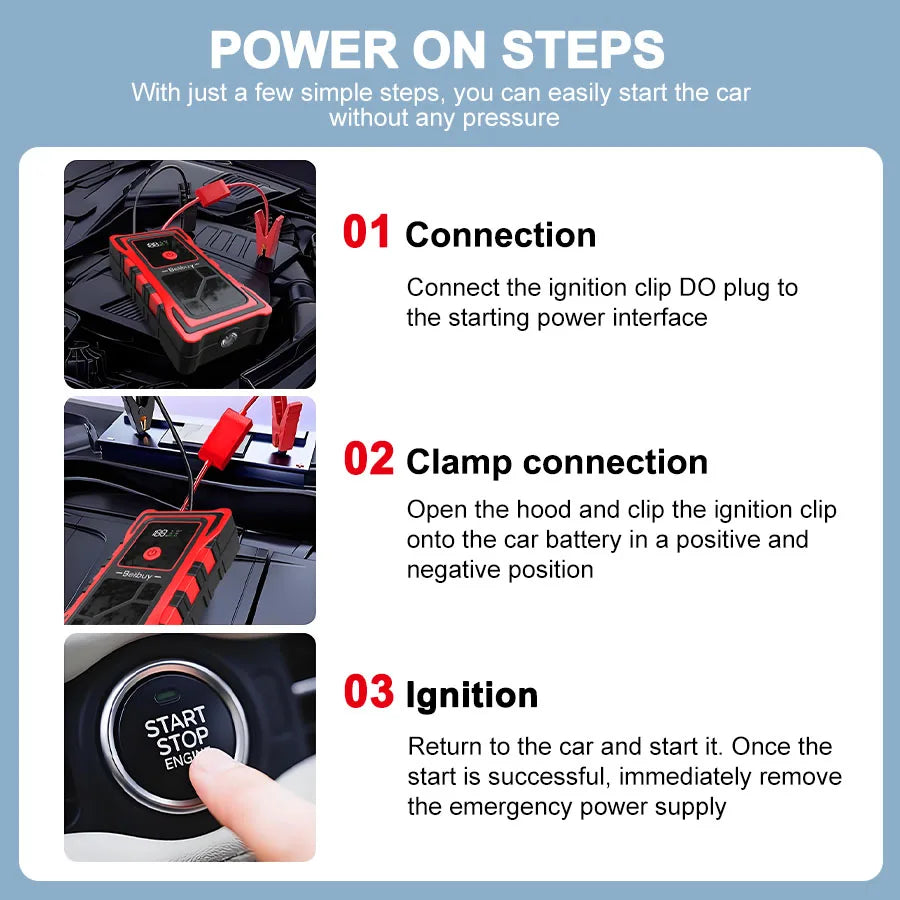 800A Peak 12V Portable Car Jump Starter – Emergency Battery Booster & Power Bank with LED Light