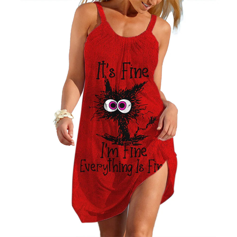 Soft Loose Cartoon Print Slip Dress