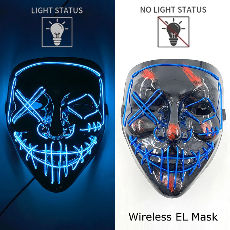 LED Light-Up Neon Wire Purge Mask – 3-Mode Halloween Horror Cosplay Mask for Adults