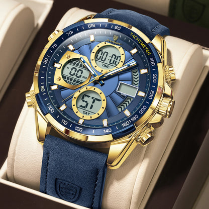 POEDAGAR LED Luminous Dual Time Display Digital Quartz Watch