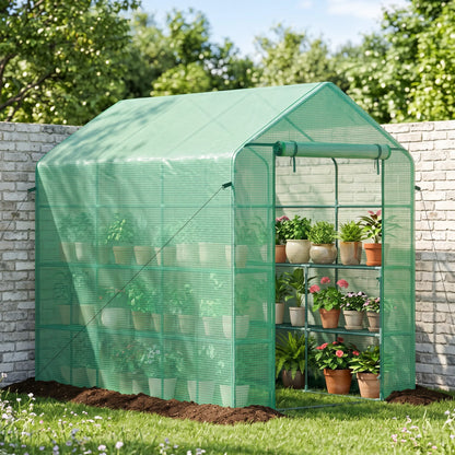 Outsunny 7' x 5' Walk-In Outdoor Garden Greenhouse with Shelves & PE Cover