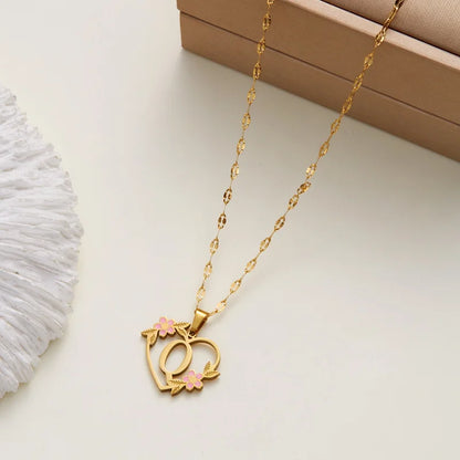 Stainless Steel Love Heart A-Z Letter Necklace