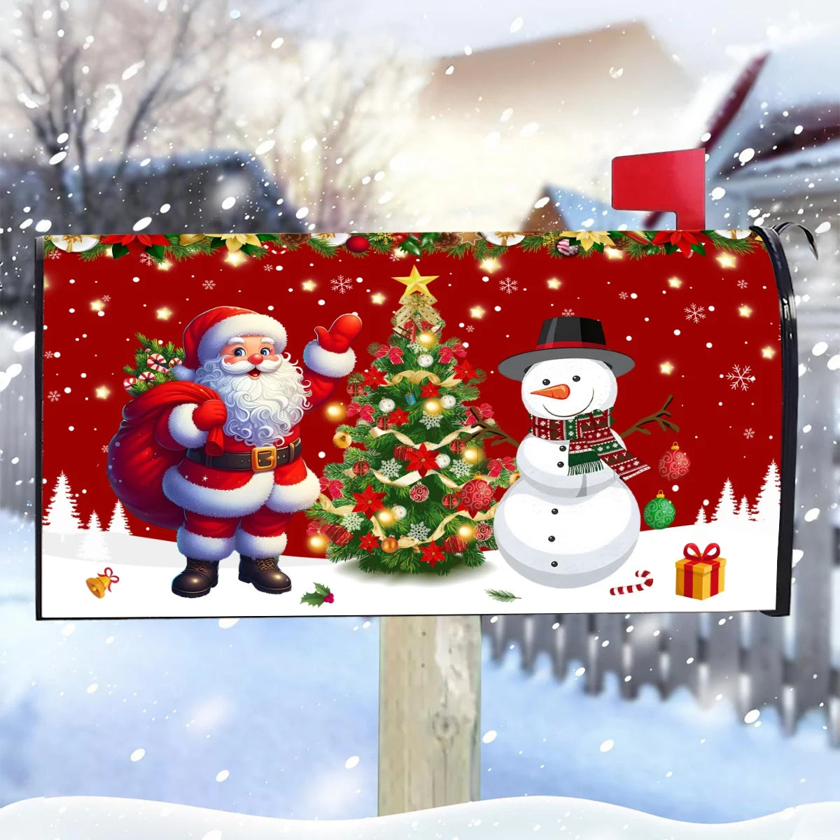 Christmas Mailbox Cover Santa Claus Snowman Letter Post Box Wraps