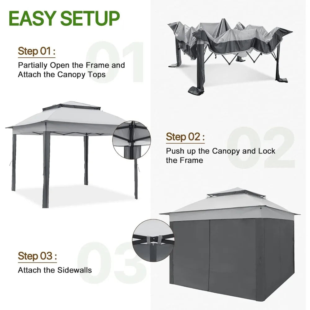 11x11 Pop-up Instant Gazebo Tent with 4 Sidewalls with Carry Bag Stakes and Ropes