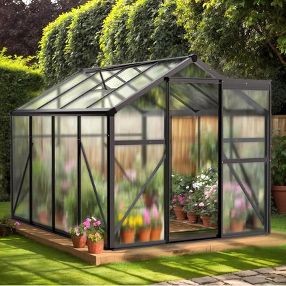 6x8FT Greenhouse  with Heavy Duty Polycarbonate Panels & 5 Roof Vents