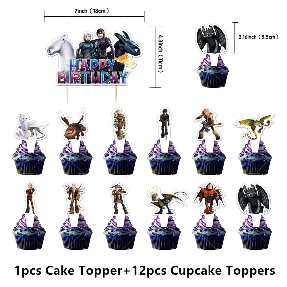How to Train Your Dragon Party Decorations Set - Foil Balloons, Birthday Banner & Cake Toppers