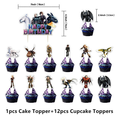 How to Train Your Dragon Party Decorations Set - Foil Balloons, Birthday Banner & Cake Toppers
