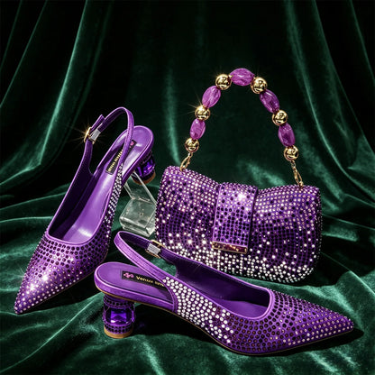Emerald Green Rhinestone High Heels & Matching Handbag Set
