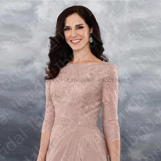 Elegant 3/4 Sleeve Bateau Neck Long Formal Dress