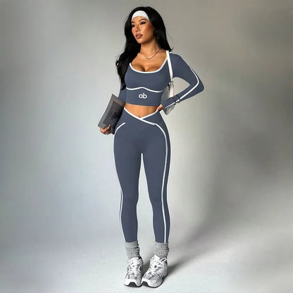 Women's 2-Piece Color-Block V-Waist Workout & Yoga Set