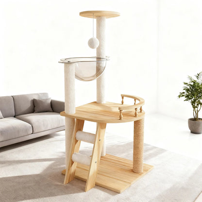 41.3" Modern Wood Cat Tower with Acrylic Space Capsule Hammock