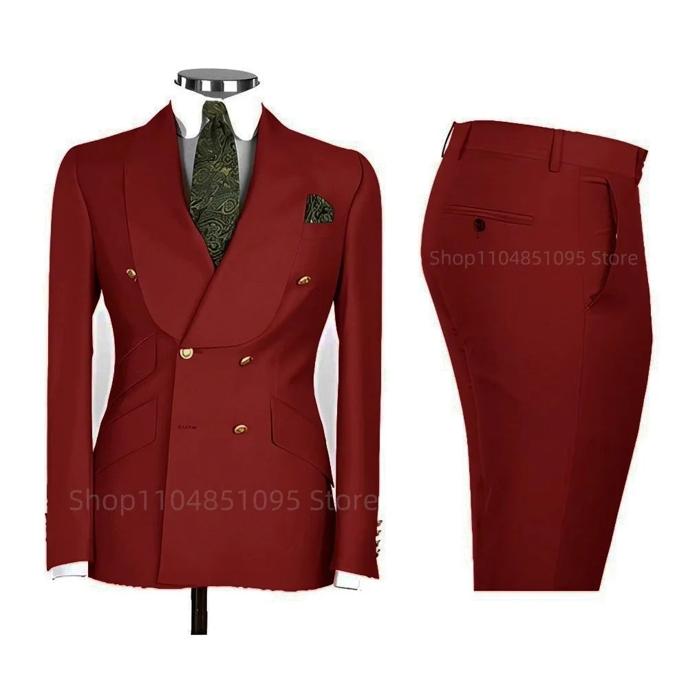 Men's Formal Double-Breasted Business & Wedding Suit Set