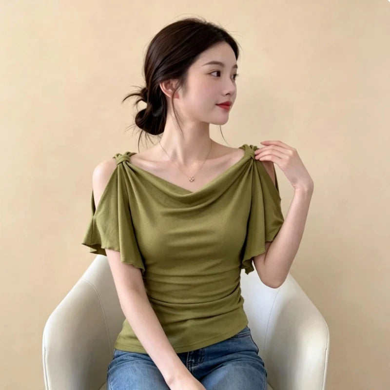 Women’s V-Neck Ruffle Butterfly Sleeve Tops