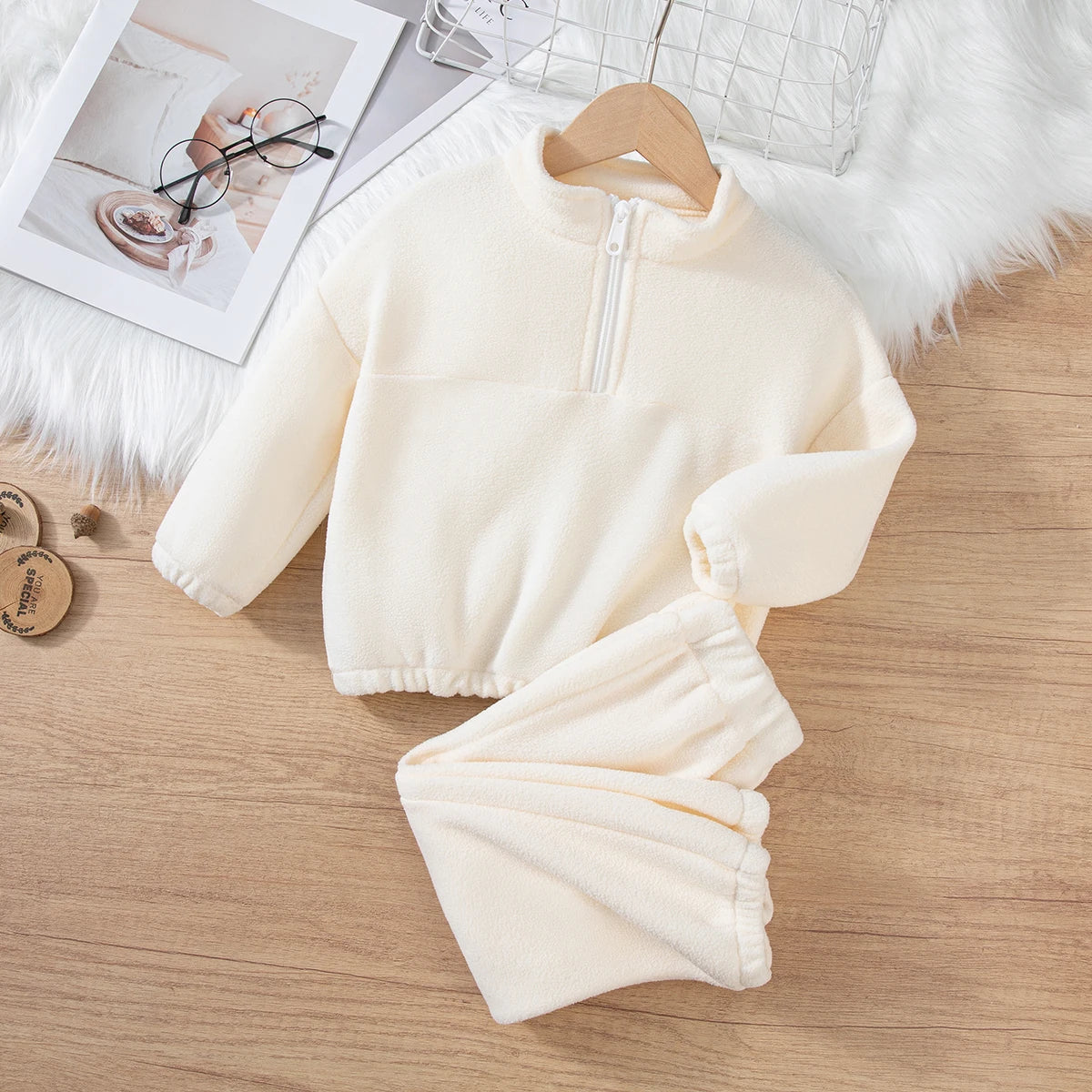 Girls Winter Casual Fleece Thick Zippered Top and Pants Sets