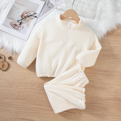 Girls Winter Casual Fleece Thick Zippered Top and Pants Sets