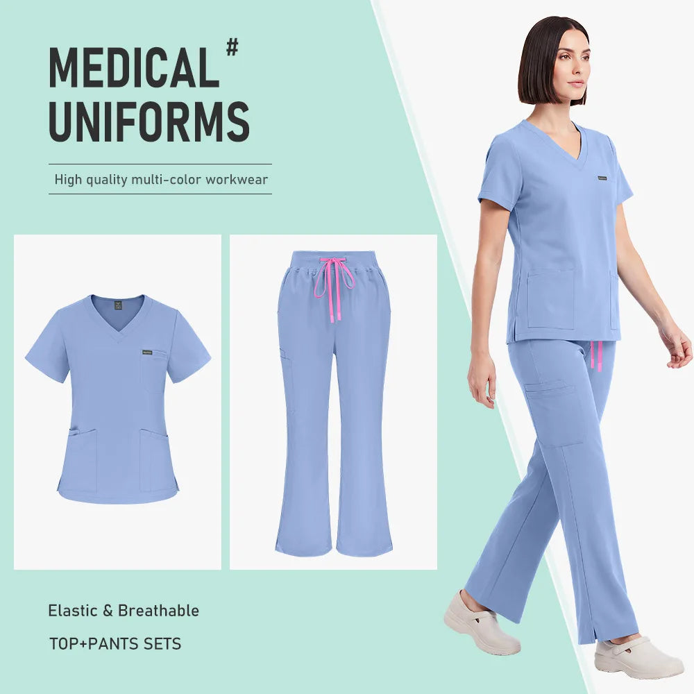 Unisex Stretch Medical Scrub Set – V-Neck Top & Pocket Jogger Pants Workwear