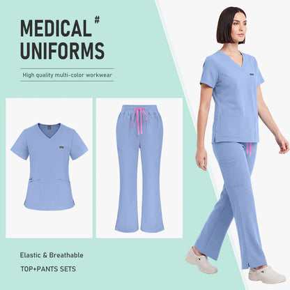 Unisex Stretch Medical Scrub Set – V-Neck Top & Pocket Jogger Pants Workwear