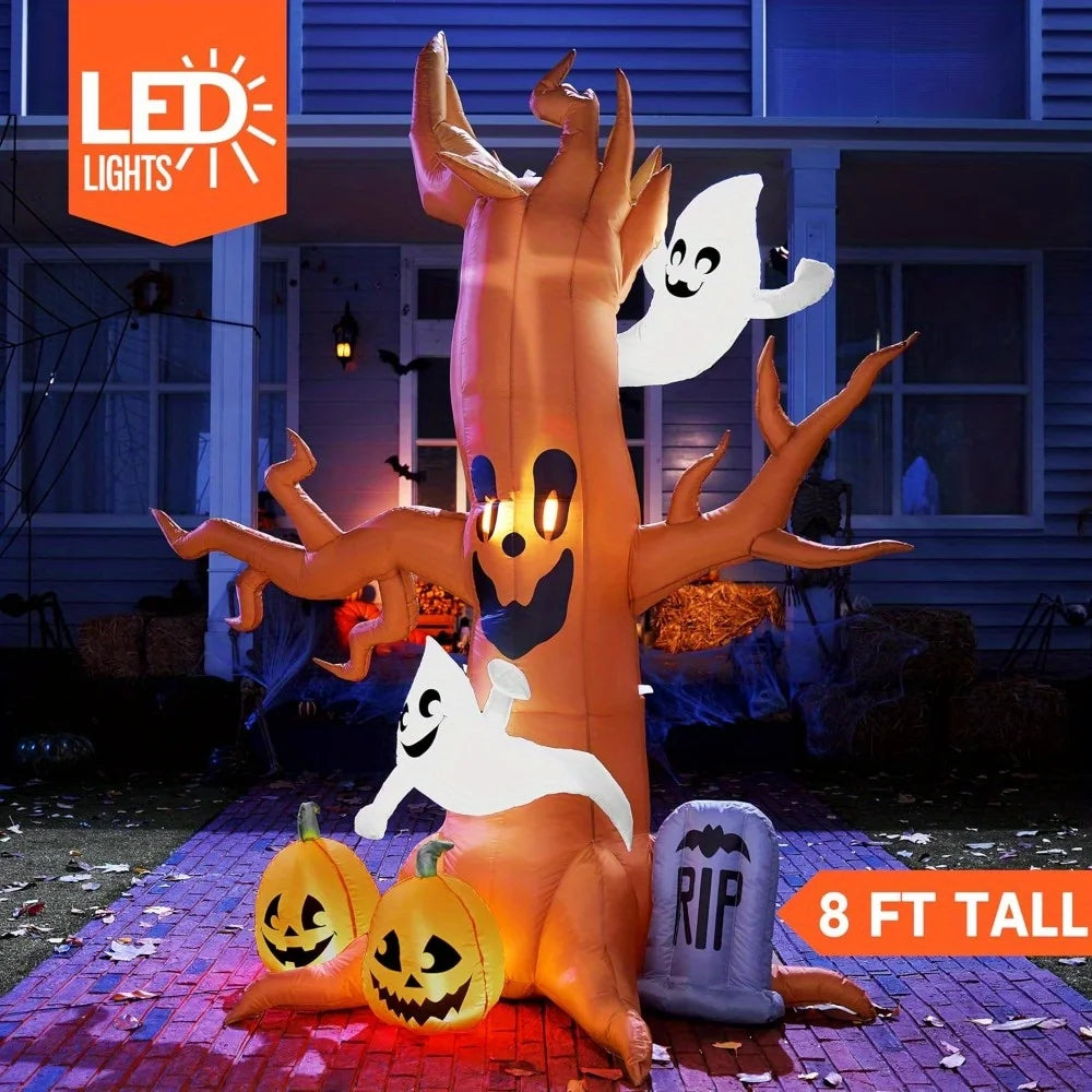 8FT Giant Halloween Inflatable Scary Tree with Ghosts, Pumpkins & Tombstone