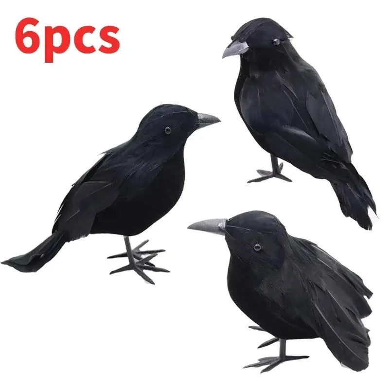 6Pcs Realistic Artificial Black Crow Halloween Props