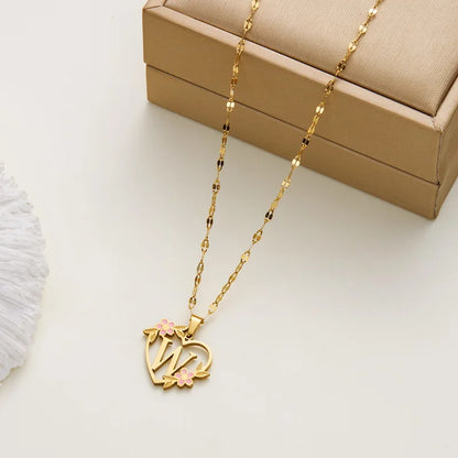 Stainless Steel Love Heart A-Z Letter Necklace