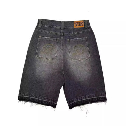 Retro Y2K Letter Embroidered Oversized Denim Jorts