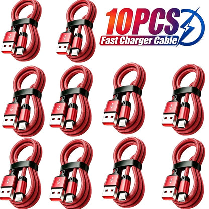 10-Pack Nylon Braided Fast Charging Cable for iPhone 14 13 12 11 Pro Max Mini XS XR X 8 7 6