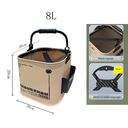 Foldable Live Fish Bucket and Portable Net with Rope