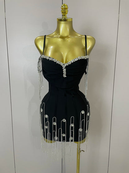Women's V-Neck Spaghetti Strap Floral Applique Camisole Bodycon Mini Dress