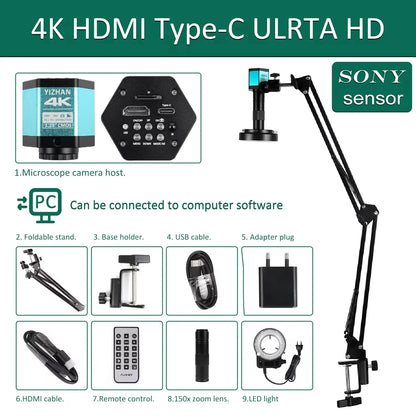 YIZHAN 48MP 4K Electronics Soldering Microscope with 1-150X Lens & HDMI/USB Camera