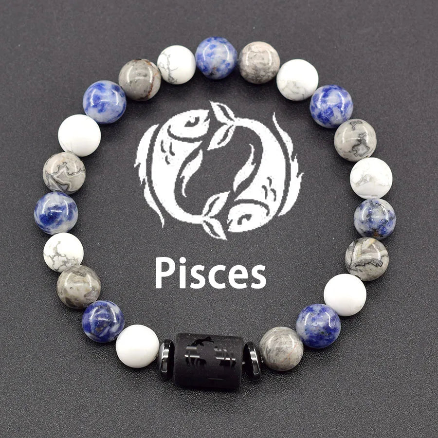 12 Zodiac Sign Natural Bead Bracelet for Men & Women