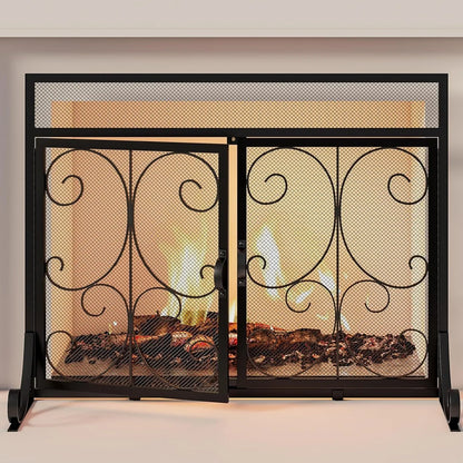 Modern Double-Door Wrought Iron Fireplace Screen Fence