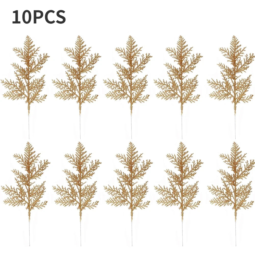 10/5Pcs Artificial Plants Pine Branches Christmas Glitter
