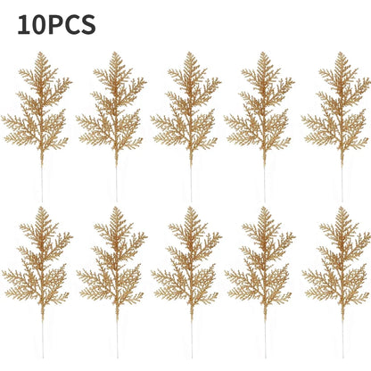 10/5Pcs Artificial Plants Pine Branches Christmas Glitter