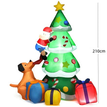 Inflatable Dogs Chasing Santa Claus Climbing Christmas Tree with Lighting