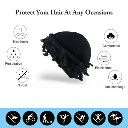 Burr Trim Twisted Tail Fringe Cotton Bandana Hat