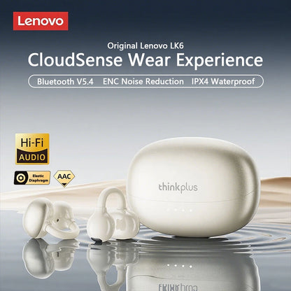 Lenovo LK6 Wireless Bluetooth 5.4 Clip-On Earphones with HD Audio & Noise Reduction