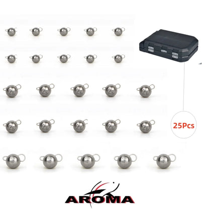25-Piece Tungsten Cheburashka Jig Head Sinker Set with Storage Box (1g, 2g, 3g)