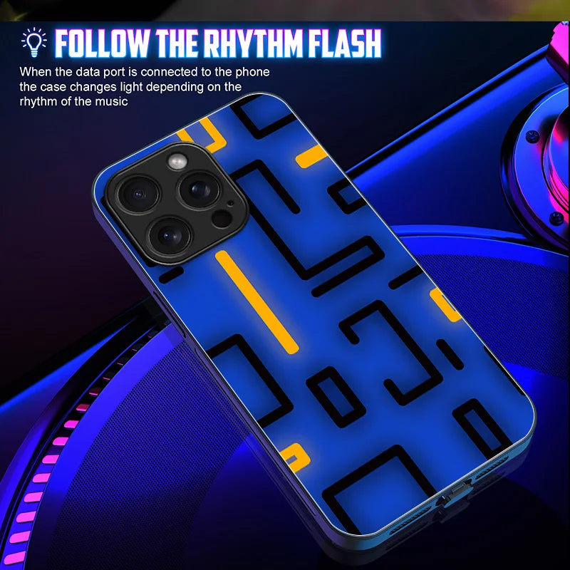 Luminous Animated LED Call Light Phone Case for iPhone 17, 16, 15, 14, 13, 12, 11 Pro Max – Tempered Glass Back Cover