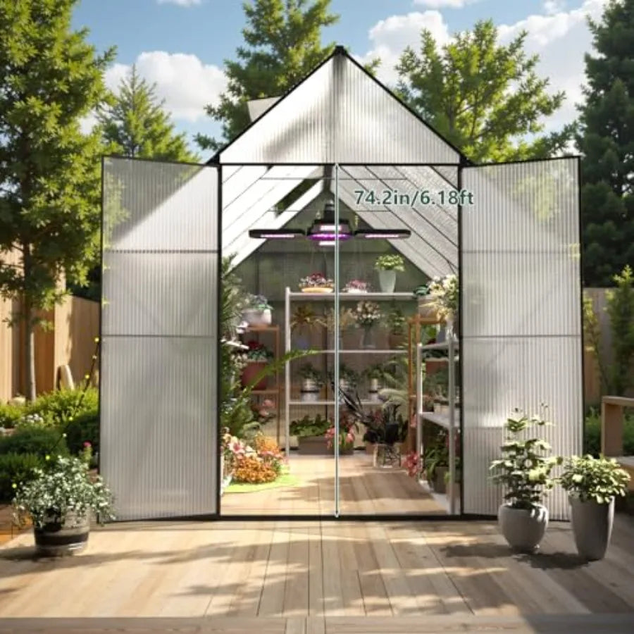 Walk-in Outdoor Garden Greenhouse with Heavy Duty Polycarbonate Panels 10x10 ft